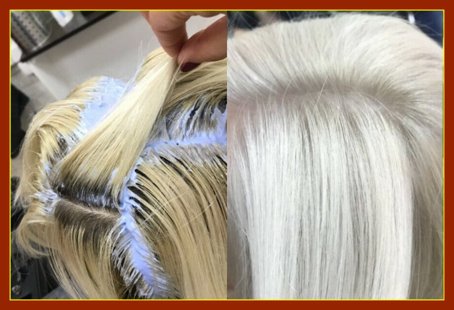 Обесцвечивание блонд корней длинных волос