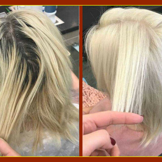 Обесцвечивание блонд корней волос средней длины
