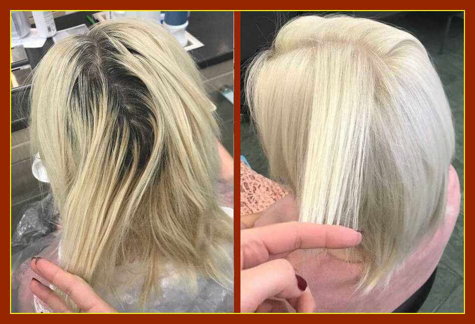 Обесцвечивание блонд корней волос средней длины